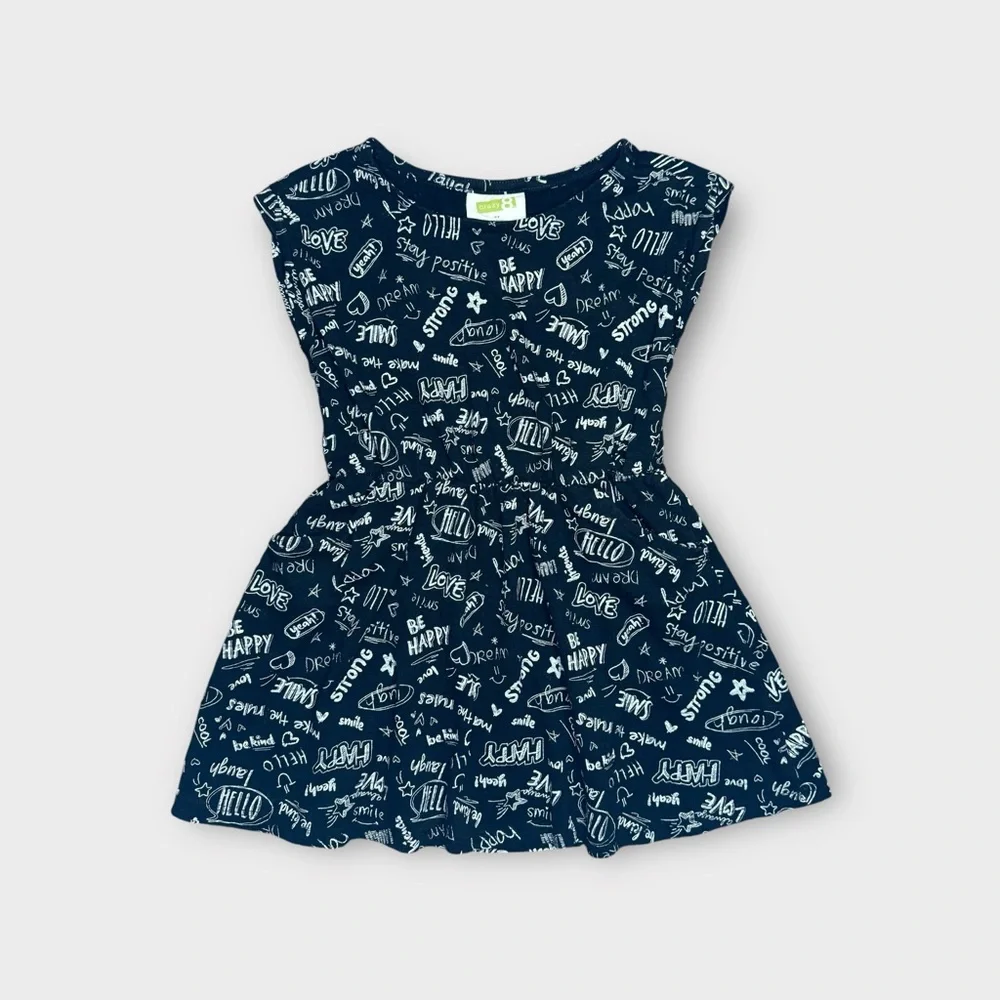 Crazy 8 Be Happy Encouraging Words Text Black Sleeveless Dress